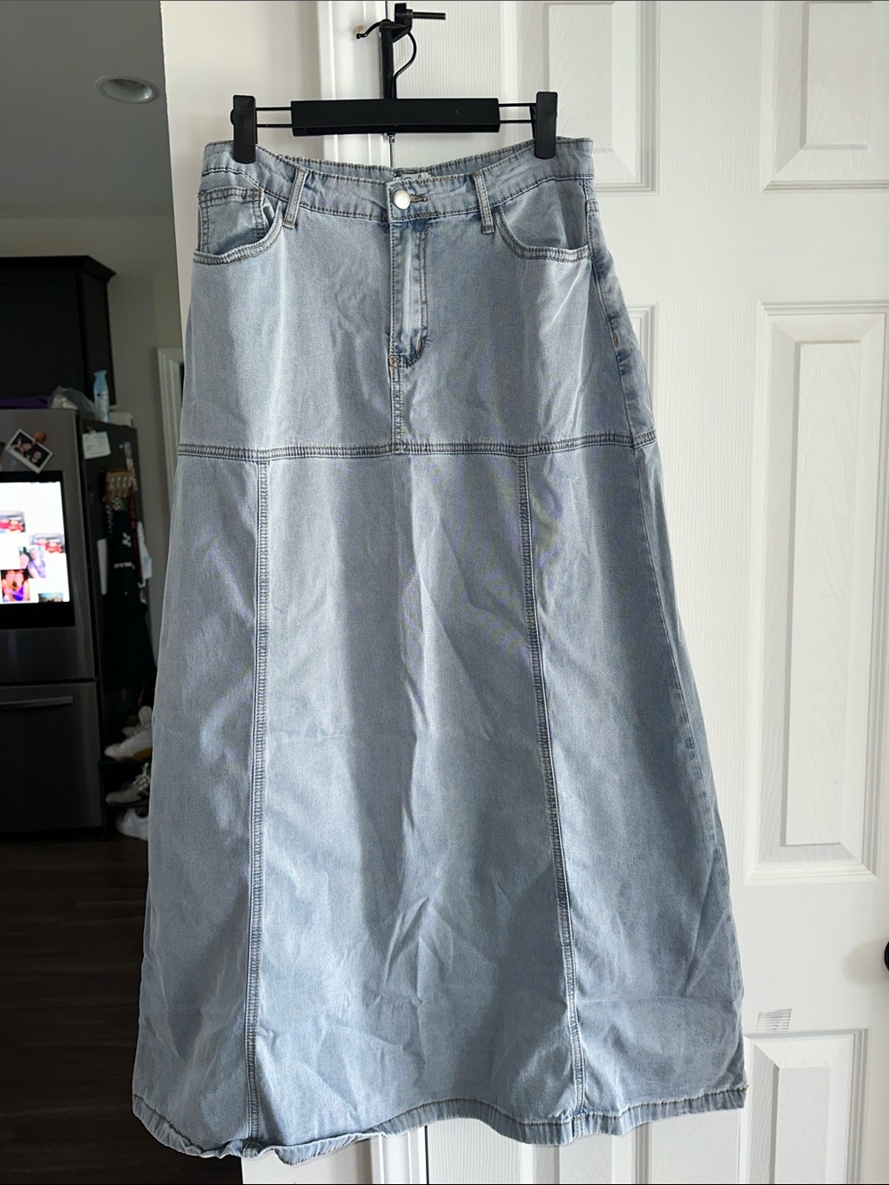 easel Light Blue Denim Maxi Skirt with Panel Seams